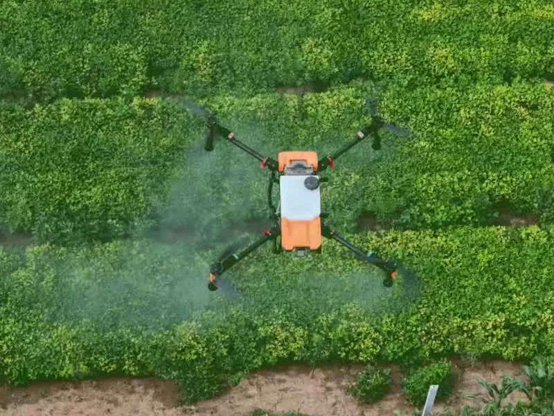 Agricultural drone operating above a field